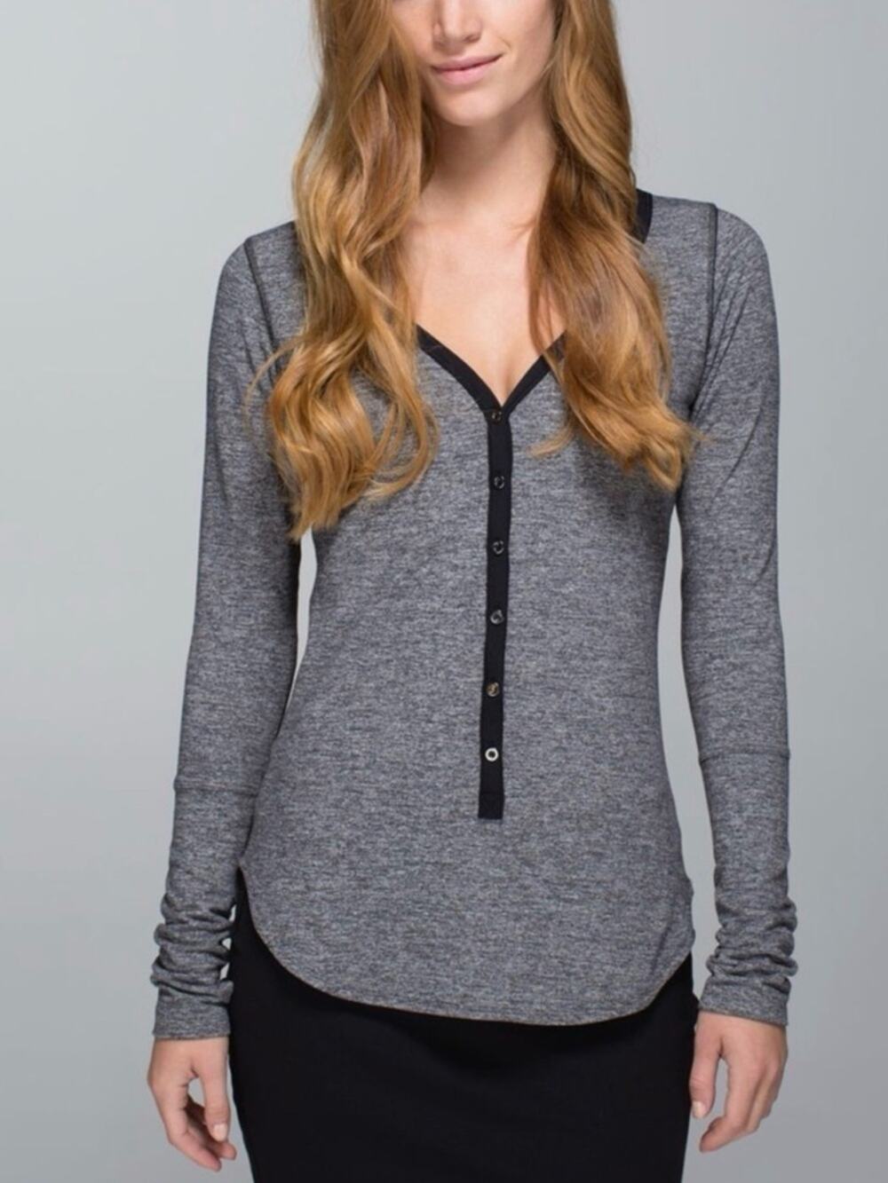 LULULEMON Awesoma Henley heathered gray button up shirt L